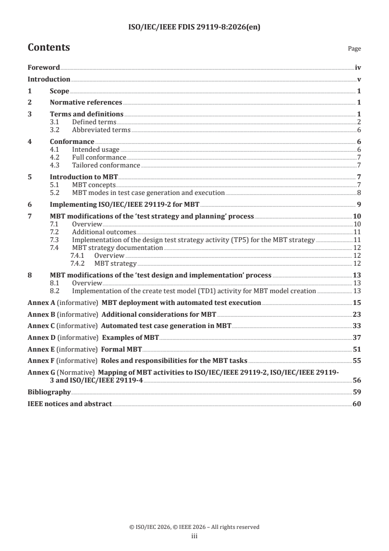 ISO/IEC/IEEE FDIS 29119-8 ISO/IEC/IEEE FDIS 29119-8 - Software and systems engineering — Software testing — Part 8: Model-based testing - Page 3 preview