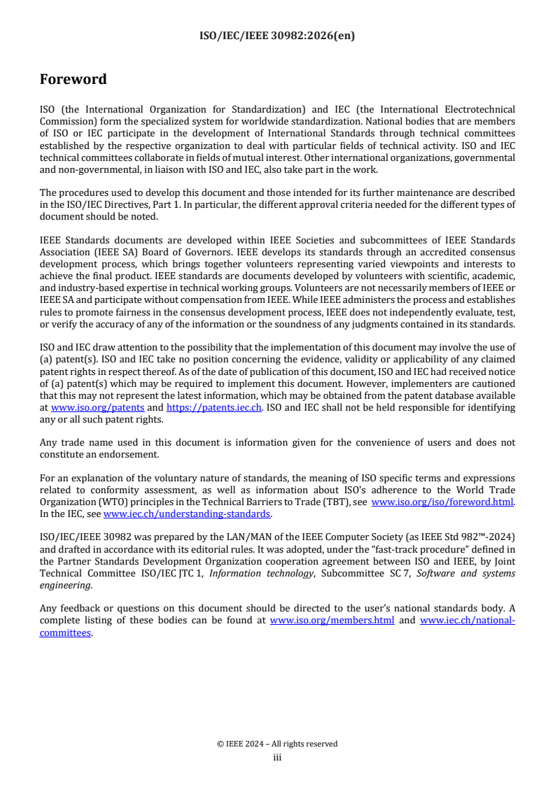 ISO/IEC/IEEE FDIS 30982 ISO/IEC/IEEE FDIS 30982 - Software engineering — Standard for measures of the software aspects of dependability - Page 3 preview