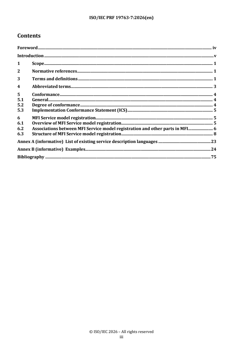 ISO/IEC 19763-7 REDLINE ISO/IEC PRF 19763-7 - Information technology — Metamodel framework for interoperability (MFI) — Part 7: Metamodel for service model registration - Page 3 preview