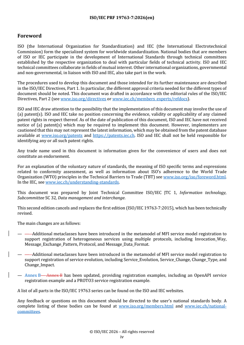 ISO/IEC 19763-7 REDLINE ISO/IEC PRF 19763-7 - Information technology — Metamodel framework for interoperability (MFI) — Part 7: Metamodel for service model registration - Page 4 preview