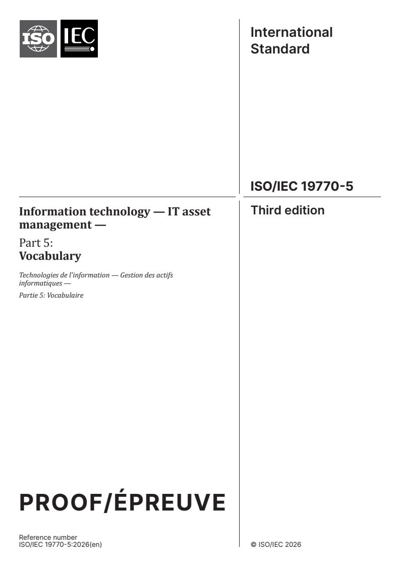 ISO/IEC PRF 19770-5 ISO/IEC PRF 19770-5 - Information technology — IT asset management — Part 5: Vocabulary - Page 1 preview