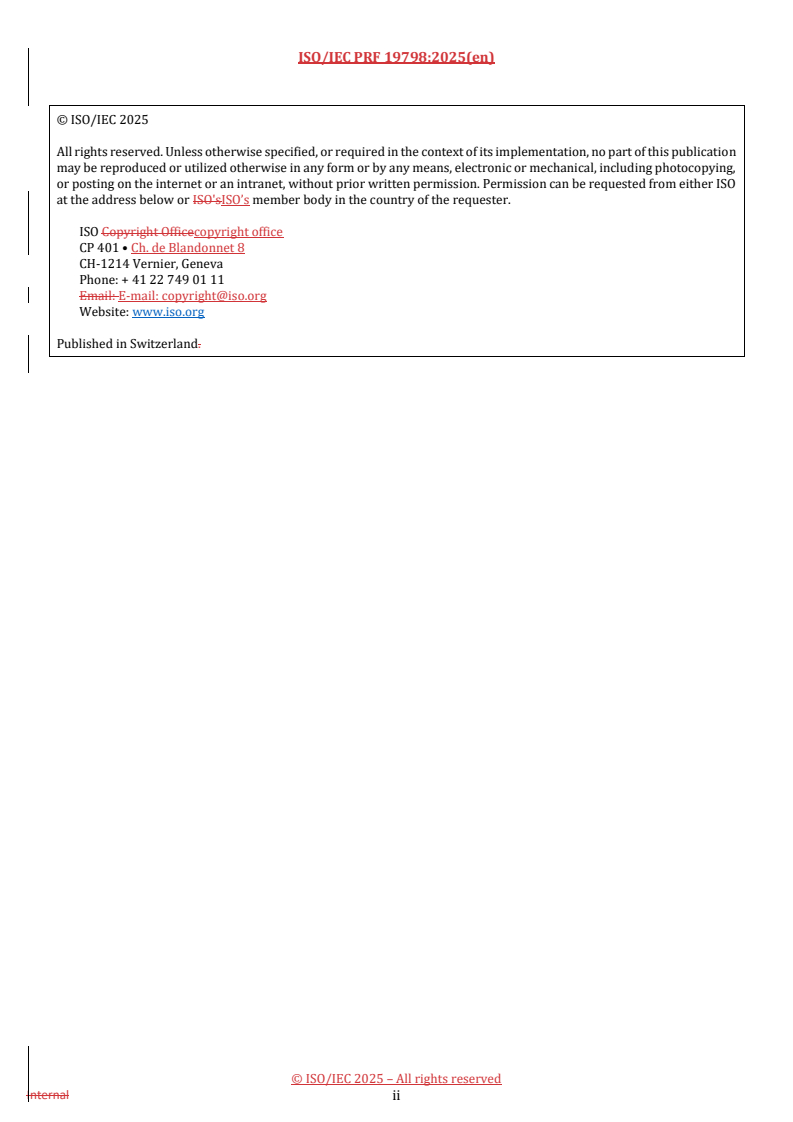 REDLINE ISO/IEC PRF 19798 - Information technology — Office equipment — Method for the determination of toner cartridge yield for colour printers and multi-function devices that contain printer components
Released:29. 08. 2025