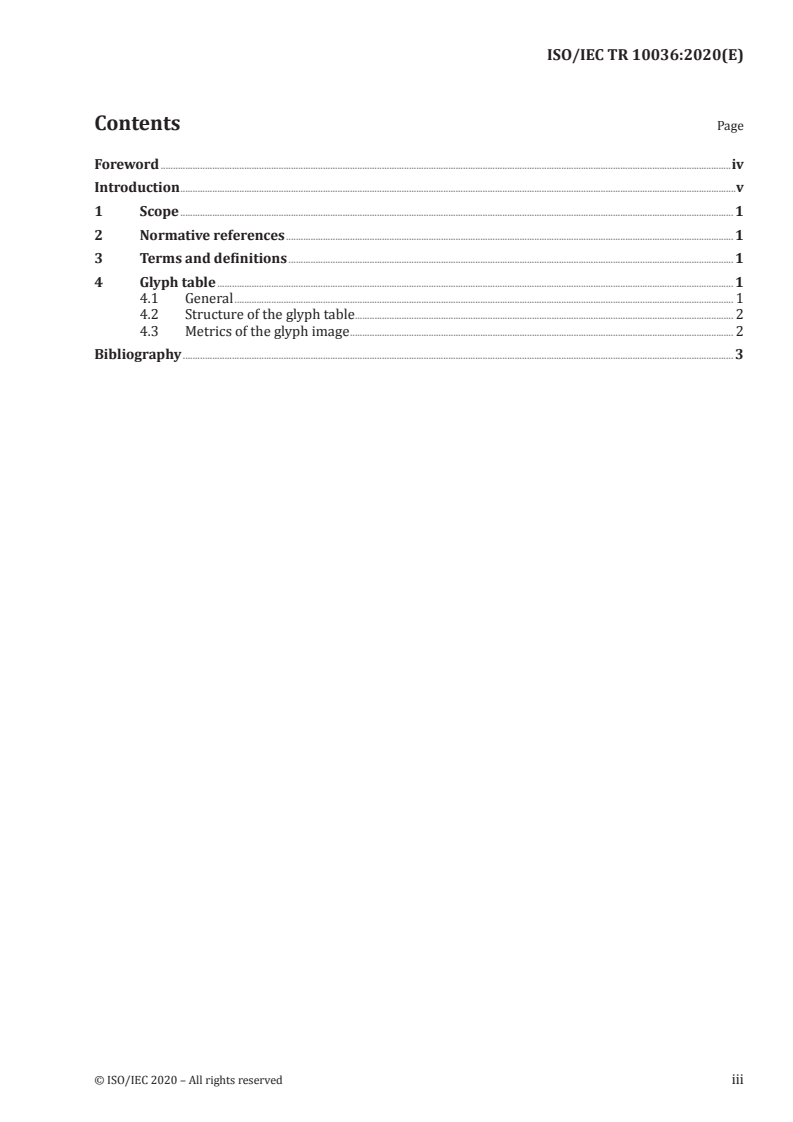 ISO/IEC TR 10036:2020 ISO/IEC TR 10036:2020 - Information technology — Font information interchange — Registered glyph identifiers/16/2020 - Page 3 preview