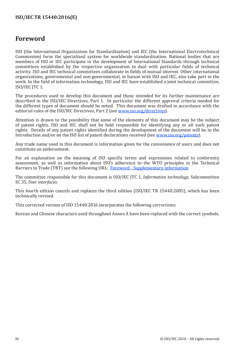 ISO/IEC TR 15440:2016 ISO/IEC TR 15440:2016 - Information technology — Future keyboards and other input devices and entry methods/15/2016 - Page 4 preview