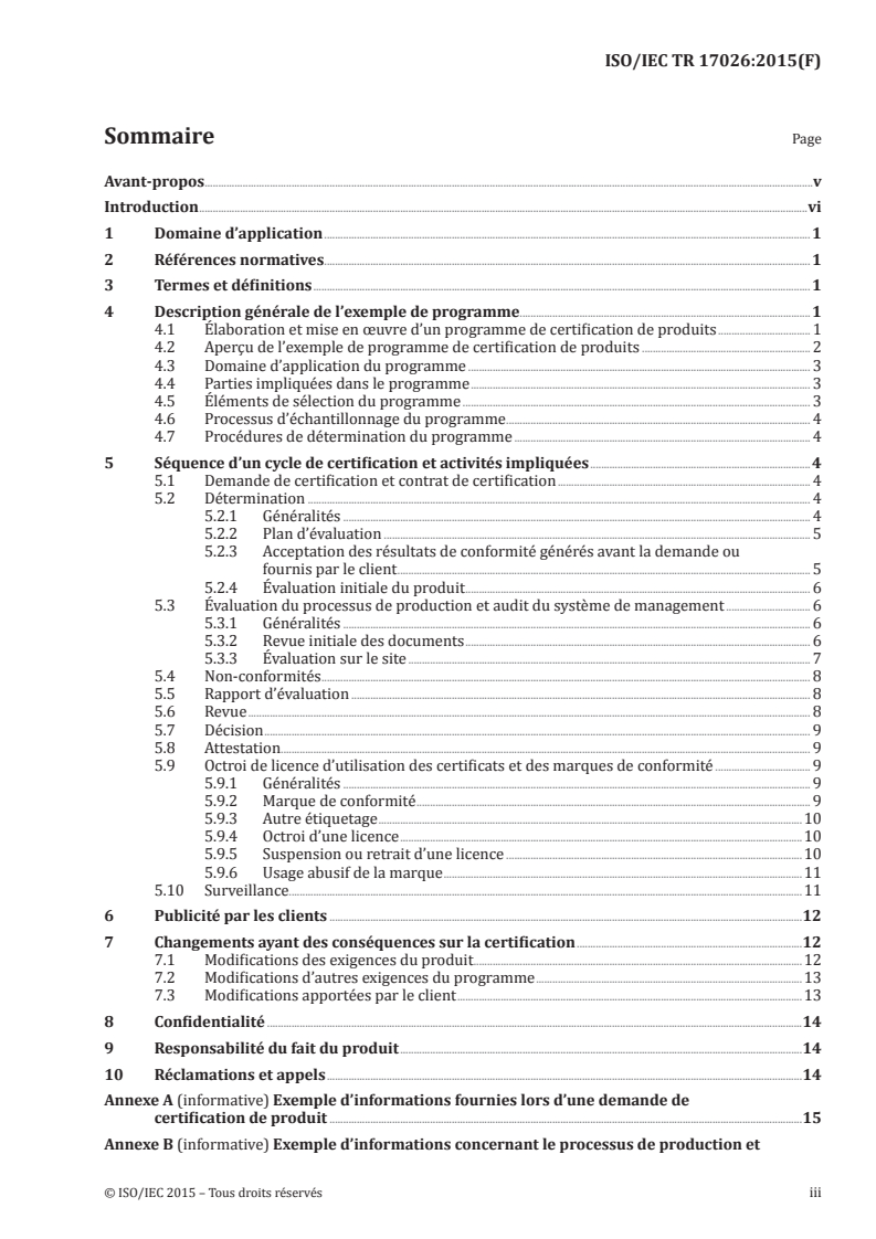 ISO/IEC TR 17026:2015 ISO/IEC TR 17026:2015 - Évaluation de la conformité — Exemple d'un schéma de certification pour des produits tangibles/6/2015 - Page 3 preview