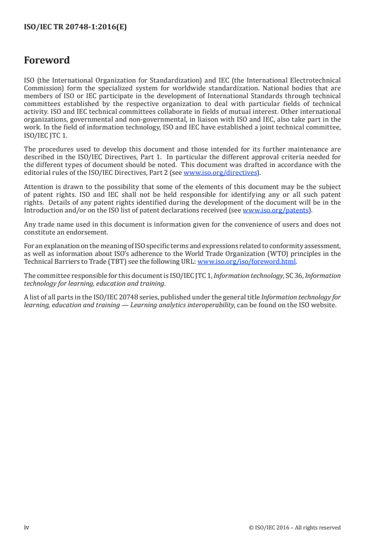 ISO/IEC TR 20748-1:2016 ISO/IEC TR 20748-1:2016 - Information technology for learning, education and training — Learning analytics interoperability — Part 1: Reference model/15/2016 - Page 4 preview