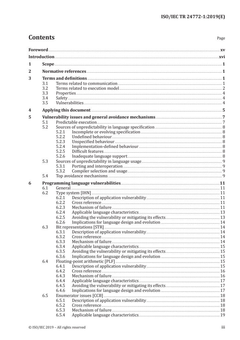 ISO/IEC TR 24772-1:2019 ISO/IEC TR 24772-1:2019 - Programming languages — Guidance to avoiding vulnerabilities in programming languages — Part 1: Language-independent guidance/10/2019 - Page 3 preview