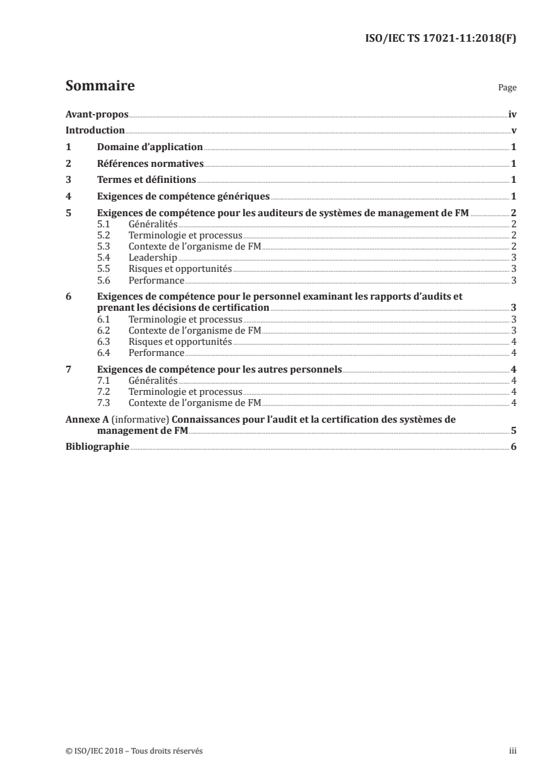 ISO/IEC TS 17021-11:2018 ISO/IEC TS 17021-11:2018 - Évaluation de la conformité — Exigences pour les organismes procédant à l'audit et à la certification des systèmes de management — Partie 11: Exigences de compétence pour l'audit et la certification des systèmes de management de facility management (FM)/5/2018 - Page 3 preview