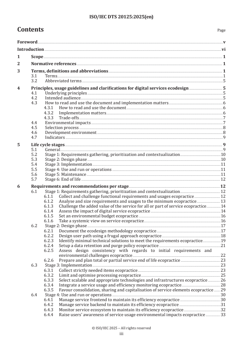 ISO/IEC TS 20125-1:2026 ISO/IEC TS 20125-1 - Information technology — Digital services ecodesign — Part 1: Ecopractices for life cycle stages/29/2025 - Page 3 preview