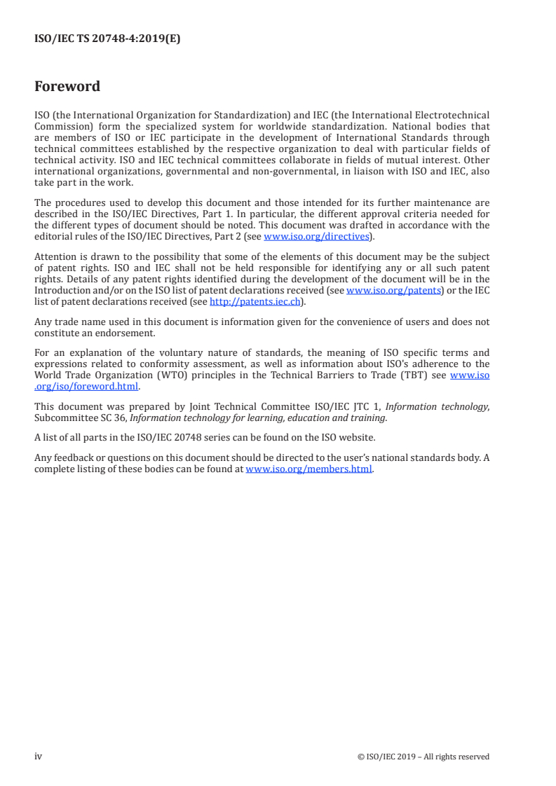 ISO/IEC TS 20748-4:2019 ISO/IEC TS 20748-4:2019 - Information technology for learning, education and training — Learning analytics interoperability — Part 4: Privacy and data protection policies/2/2019 - Page 4 preview