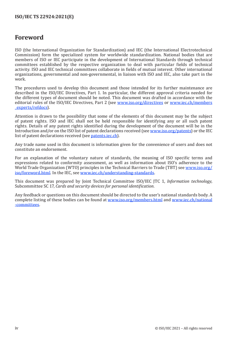 ISO/IEC TS 22924:2021 ISO/IEC TS 22924:2021 - Identification cards — Transport layer topologies — Configuration for HCI/HCP interchange/27/2021 - Page 4 preview