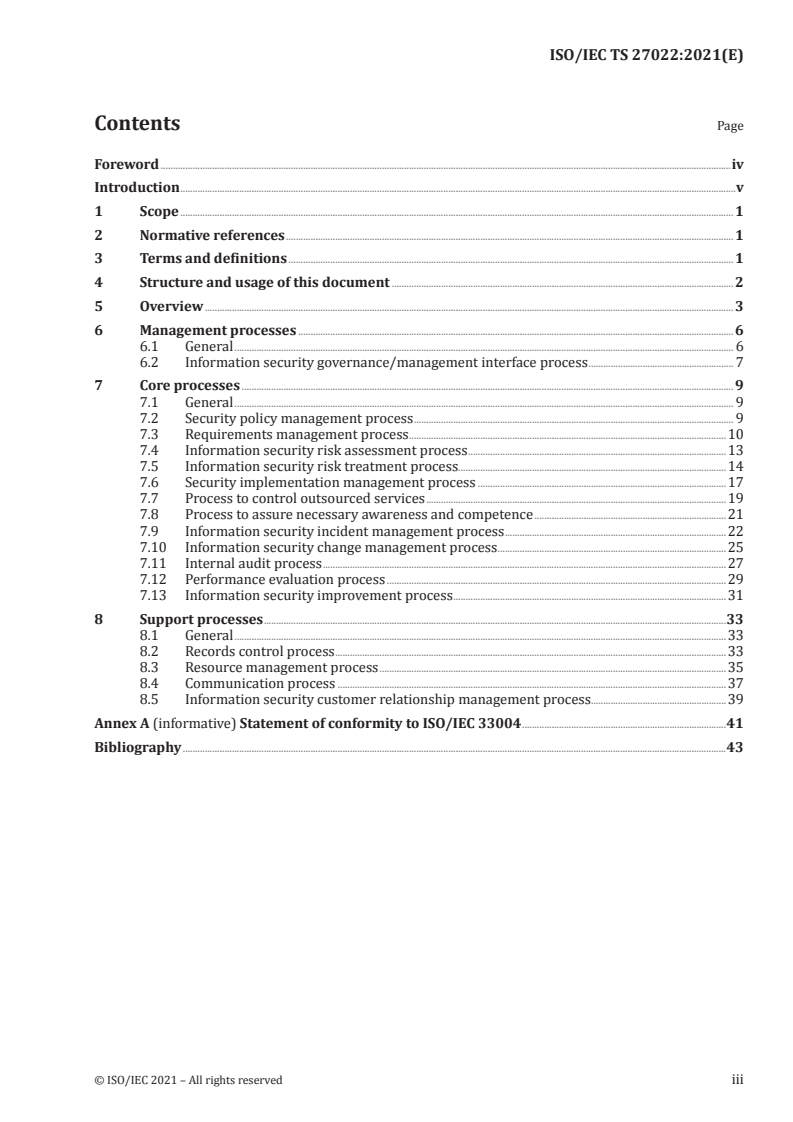 ISO/IEC TS 27022:2021 ISO/IEC TS 27022:2021 - Information technology — Guidance on information security management system processes/11/2021 - Page 3 preview