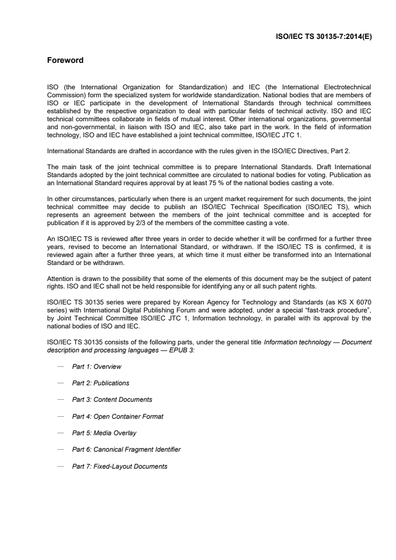 ISO/IEC TS 30135-7:2014 ISO/IEC TS 30135-7:2014 - Information technology — Digital publishing — EPUB3 — Part 7: EPUB3 Fixed-Layout Documents/5/2014 - Page 3 preview