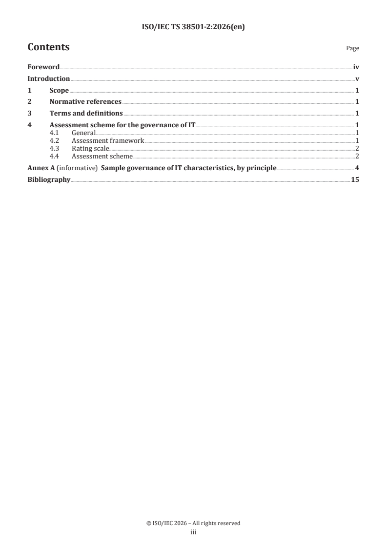 ISO/IEC TS 38501-2:2026 ISO/IEC TS 38501-2:2026 - Information technology — Governance of IT implementation guidance — Part 2: Assessment scheme and examples - Page 3 preview