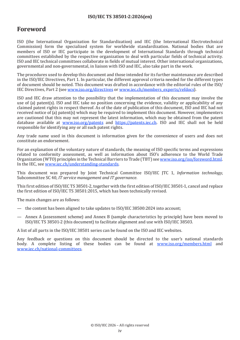ISO/IEC TS 38501-2:2026 ISO/IEC TS 38501-2:2026 - Information technology — Governance of IT implementation guidance — Part 2: Assessment scheme and examples - Page 4 preview