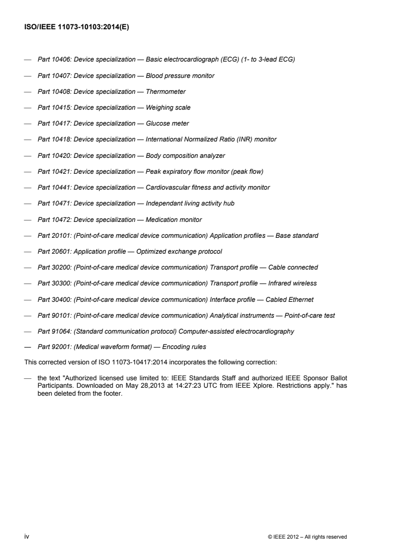 ISO/IEEE 11073-10103:2014 ISO/IEEE 11073-10103:2014 - Health informatics — Point-of-care medical device communication — Part 10103: Nomenclature — Implantable device, cardiac/28/2014 - Page 4 preview