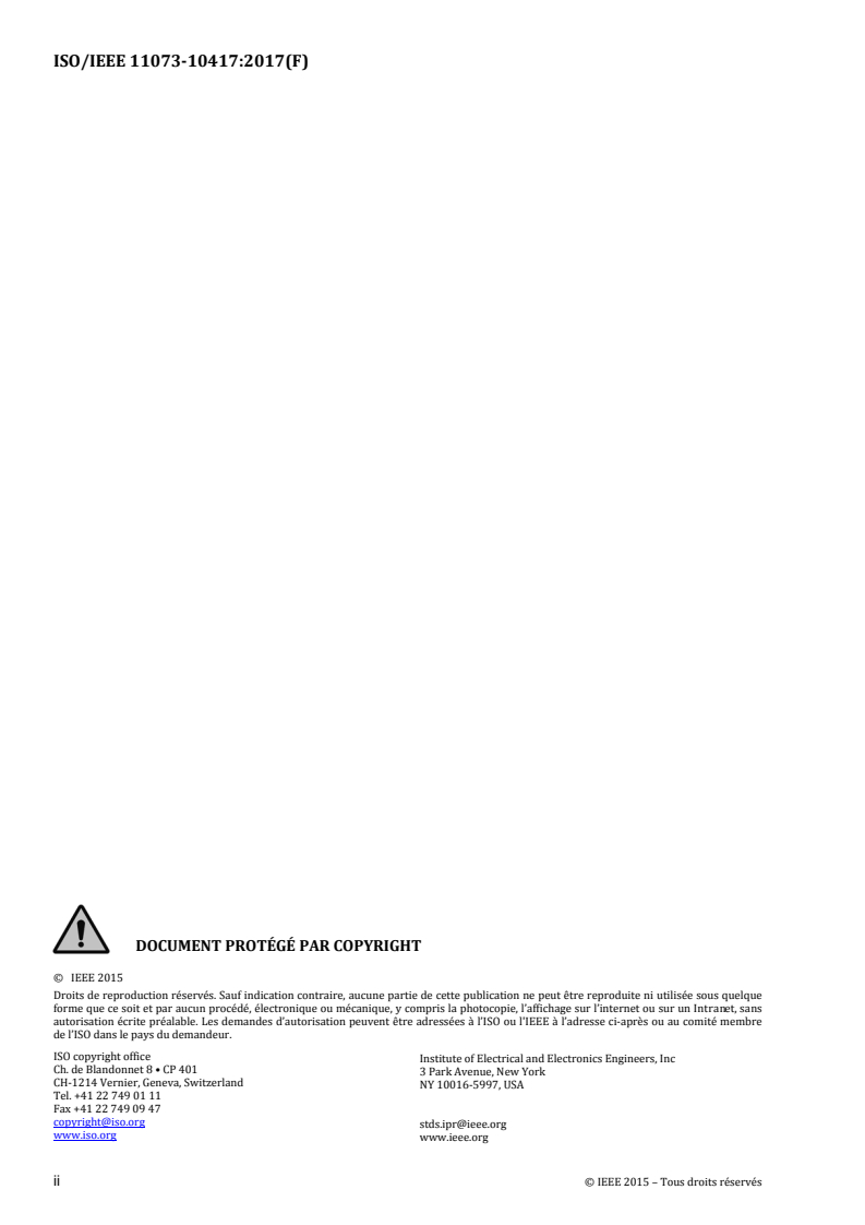 ISO/IEEE 11073-10417:2017 ISO/IEEE 11073-10417:2017 - Informatique de santé — Communication entre dispositifs médicaux sur le site des soins — Partie 10417: Spécialisation des dispositifs — Glucomètre/20/2017 - Page 2 preview