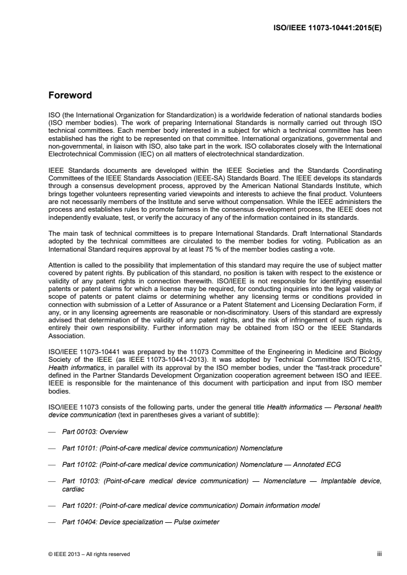 ISO/IEEE 11073-10441:2015 ISO/IEEE 11073-10441:2015 - Health informatics — Personal health device communication — Part 10441: Device specialization — Cardiovascular fitness and activity monitor/2/2015 - Page 3 preview
