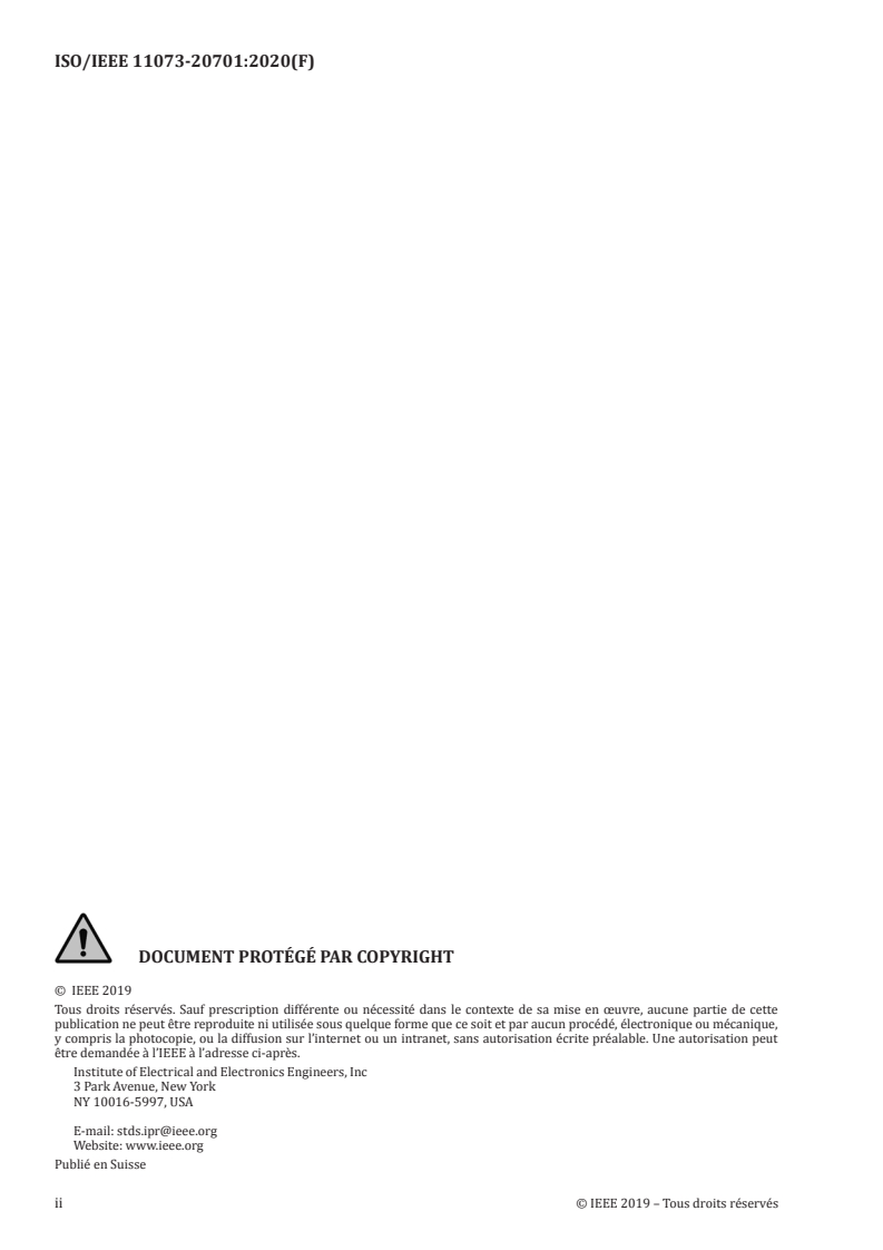 ISO/IEEE 11073-20701:2020 ISO/IEEE 11073-20701:2020 - Informatique de santé — Interopérabilité des dispositifs — Partie 20701: Communication entre dispositifs médicaux sur le site des soins — Architecture d'échange orientée services entre dispositifs médicaux et liaison par protocole/18/2020 - Page 2 preview