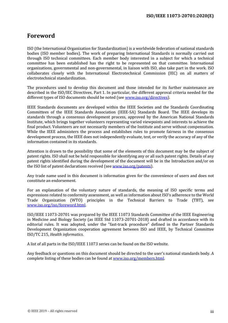 ISO/IEEE 11073-20701:2020 ISO/IEEE 11073-20701:2020 - Health informatics — Device interoperability — Part 20701: Point-of-care medical device communication — Service oriented medical device exchange architecture and protocol binding/18/2020 - Page 3 preview