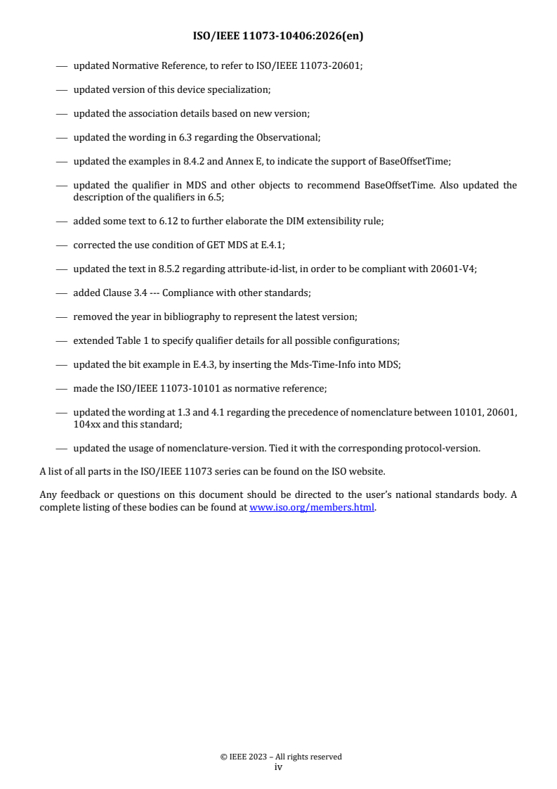 ISO/IEEE FDIS 11073-10406 ISO/IEEE FDIS 11073-10406 - Health Informatics — Device Interoperability — Part 10406: Personal health device communication, device specialization, basic electrocardiograph (ECG) (1- to 3-lead ECG) - Page 4 preview