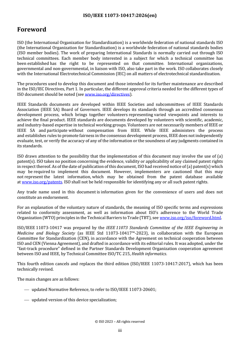 ISO/IEEE FDIS 11073-10417 ISO/IEEE FDIS 11073-10417 - Health informatics — Device interoperability — Part 10417: Personal health device communication, device specialization, glucose meter - Page 3 preview
