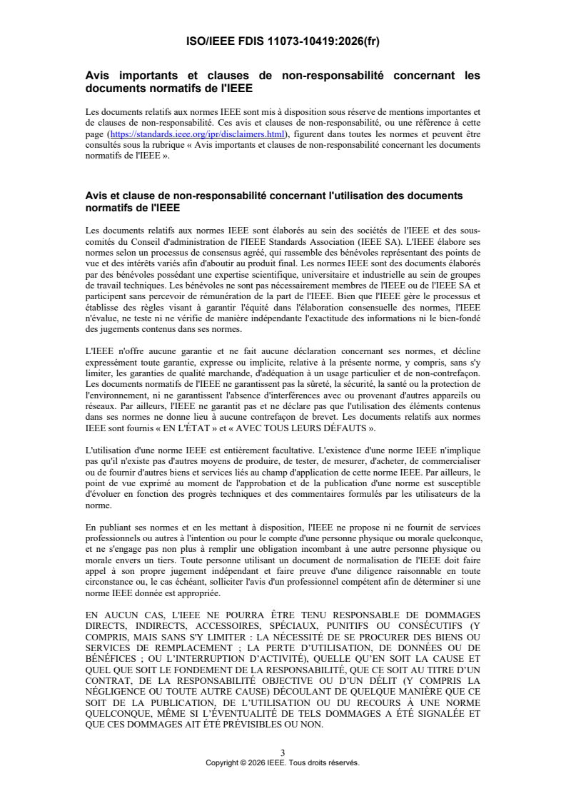 ISO/IEEE FDIS 11073-10419 ISO/IEEE FDIS 11073-10419 - Informatique de santé — Interopérabilité des dispositifs — Partie 10419: Communication entre dispositifs de santé personnels, spécialisation des dispositifs, pompe à insuline - Page 4 preview