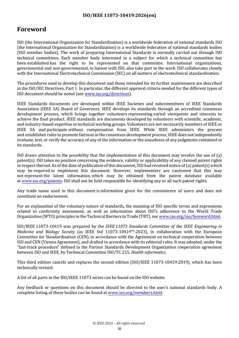 ISO/IEEE FDIS 11073-10419 ISO/IEEE FDIS 11073-10419 - Health informatics — Device interoperability — Part 10419: Personal health device communication, device specialization, insulin pump - Page 3 preview