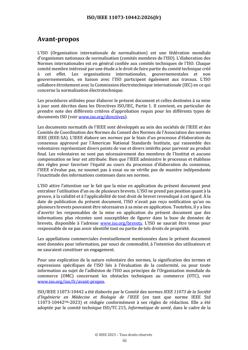 ISO/IEEE FDIS 11073-10442 ISO/IEEE FDIS 11073-10442 - Informatique de santé — Interopérabilité des dispositifs — Partie 10442: Communication entre dispositifs de santé personnels, spécialisation des dispositifs, Équipement de mise en forme musculaire - Page 3 preview