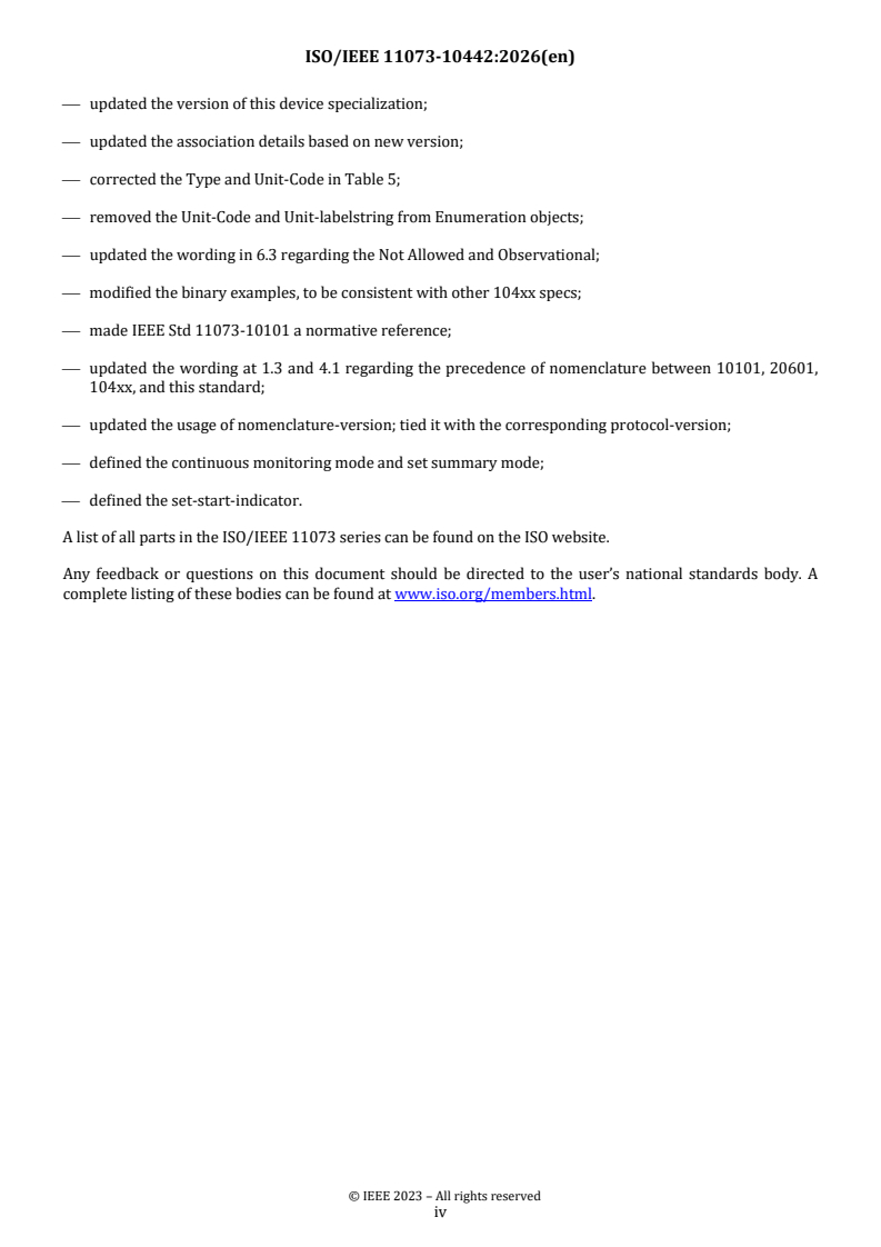 ISO/IEEE FDIS 11073-10442 ISO/IEEE FDIS 11073-10442 - Health informatics — Device interoperability — Part 10442: Personal health device communication, device specialization, strength fitness equipment - Page 4 preview