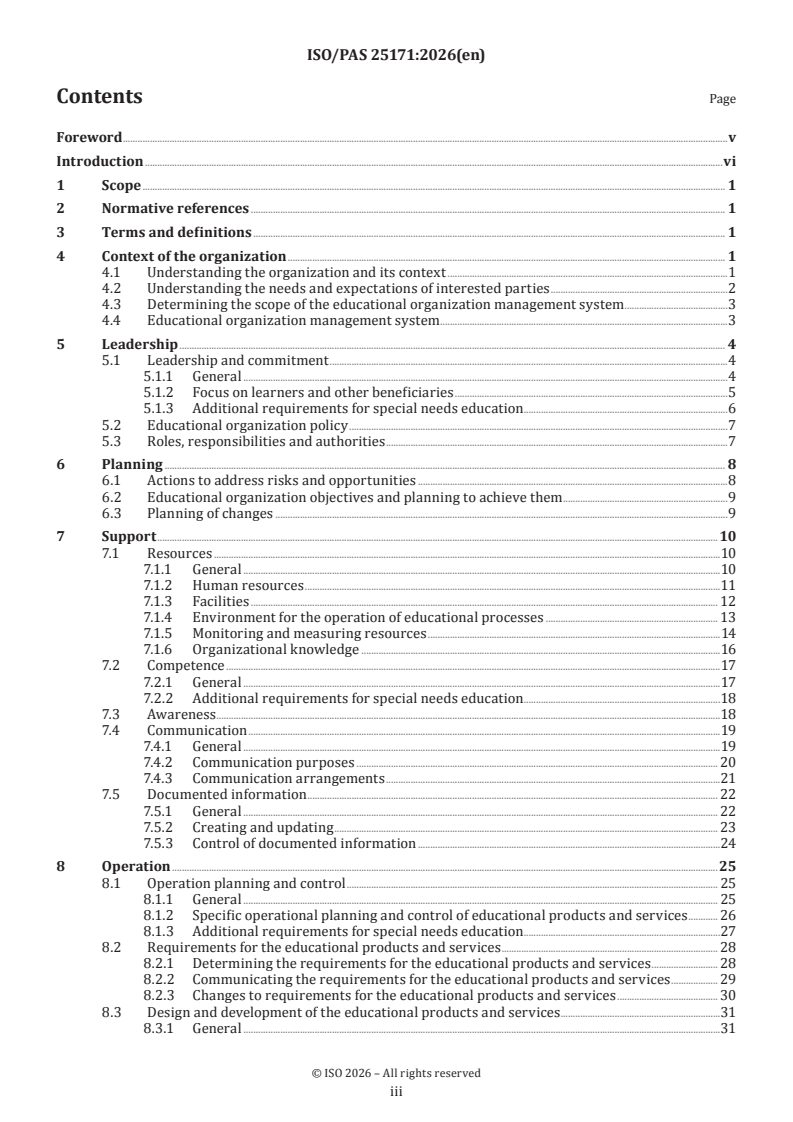 ISO/PAS 25171:2026 ISO/PAS 25171:2026 - Educational organizations — Management systems — Guidance for auditing ISO 21001 - Page 3 preview