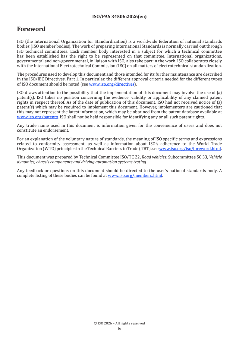 ISO/PAS 34506:2026 ISO/PAS 34506:2026 - Road vehicles — Test scenarios for automated driving systems — Qualification of virtual test environments - Page 4 preview