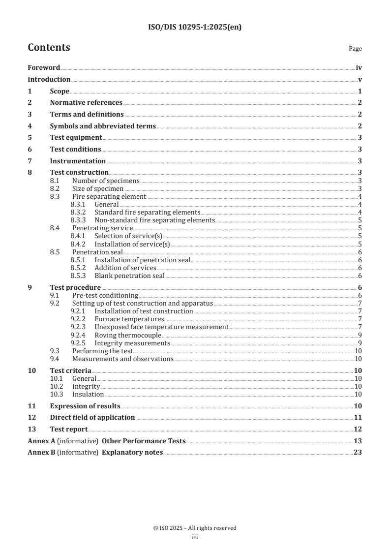 ISO/PRF 10295-1 ISO/PRF 10295-1 - Fire tests for building elements and components — Fire testing of service installations — Part 1: Penetration seals/27/2024 - Page 3 preview