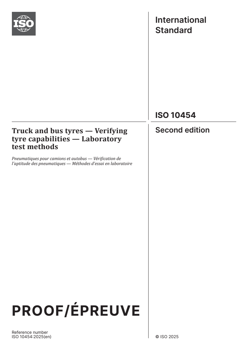 ISO/PRF 10454 - Truck and bus tyres — Verifying tyre capabilities — Laboratory test methods
Released:10/9/2025