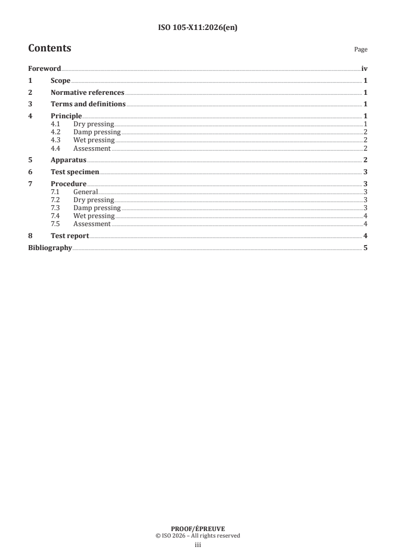 ISO/PRF 105-X11 ISO/PRF 105-X11 - Textiles — Tests for colour fastness — Part X11: Colour fastness to hot pressing - Page 3 preview