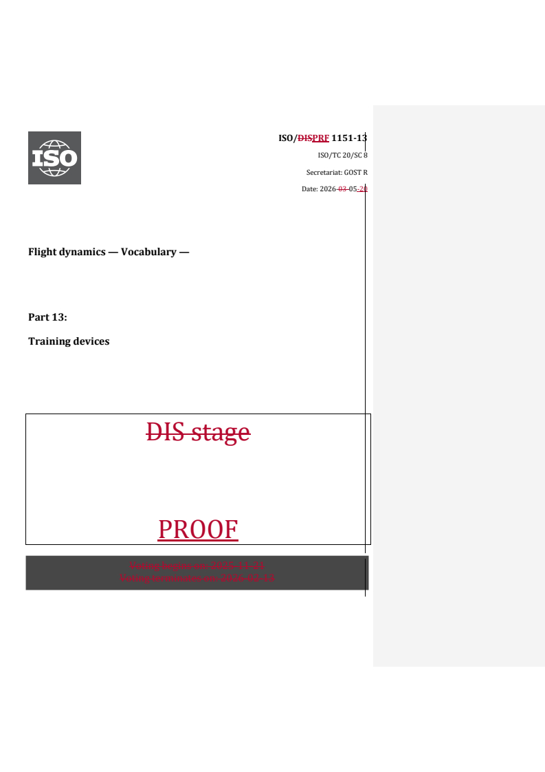 ISO 1151-13 REDLINE ISO/PRF 1151-13 - Flight dynamics — Vocabulary — Part 13: Training devices - Page 1 preview