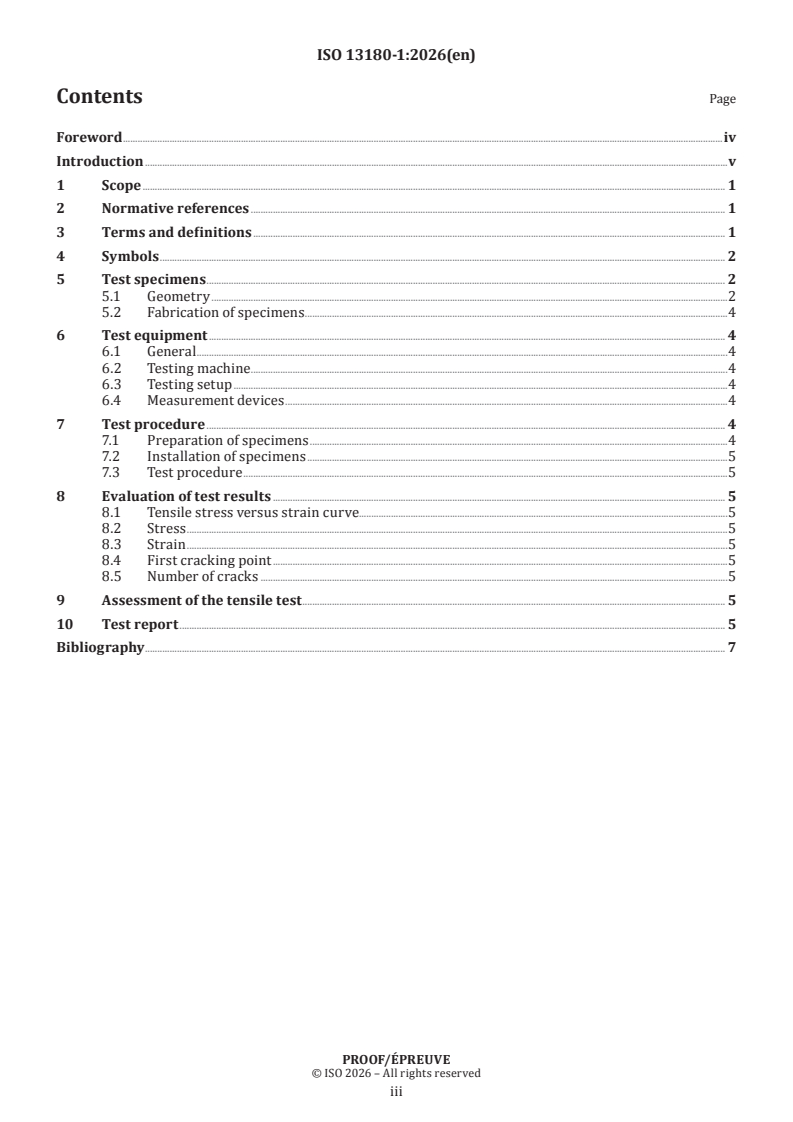 ISO 13180-1 ISO/PRF 13180-1 - Fibre-reinforced cementitious composites (FRCCs) — Direct tensile test method — Part 1: Strain hardening FRCCs - Page 3 preview