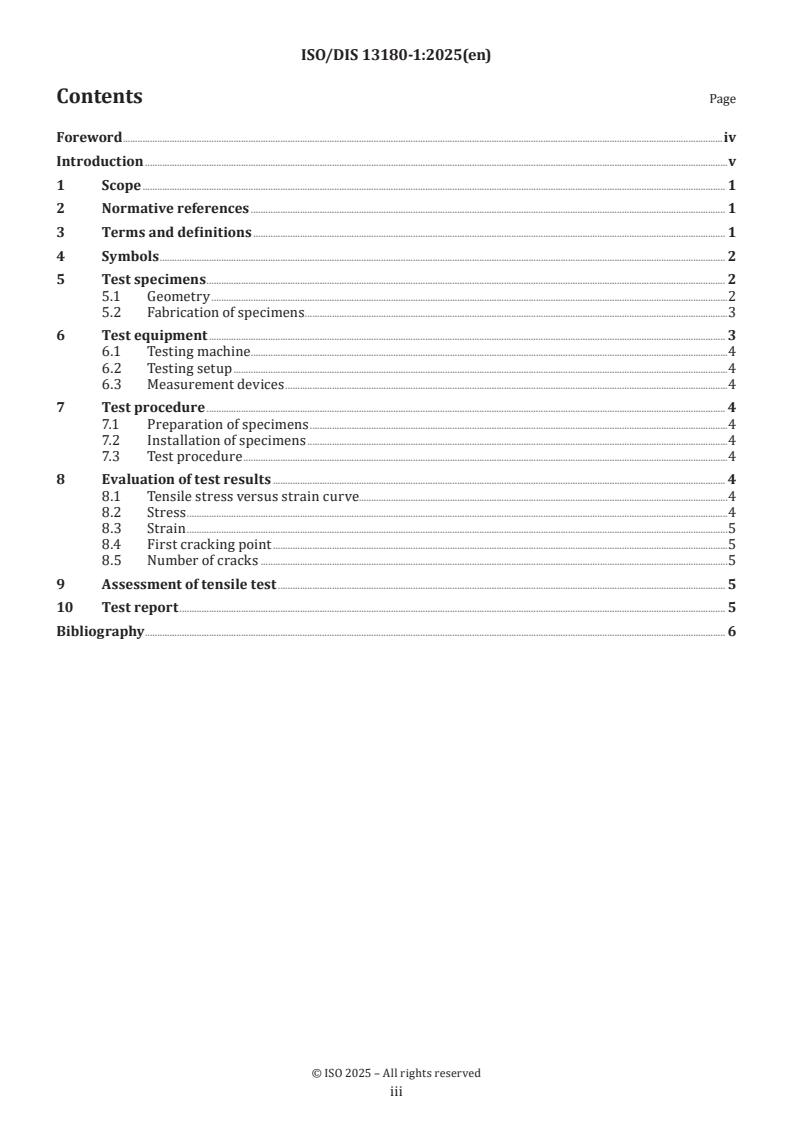ISO 13180-1 ISO/PRF 13180-1 - Fiber-reinforced cementitious composites (FRCCs) — Direct tensile test method — Part 1: Strain hardening FRCCs/17/2025 - Page 3 preview
