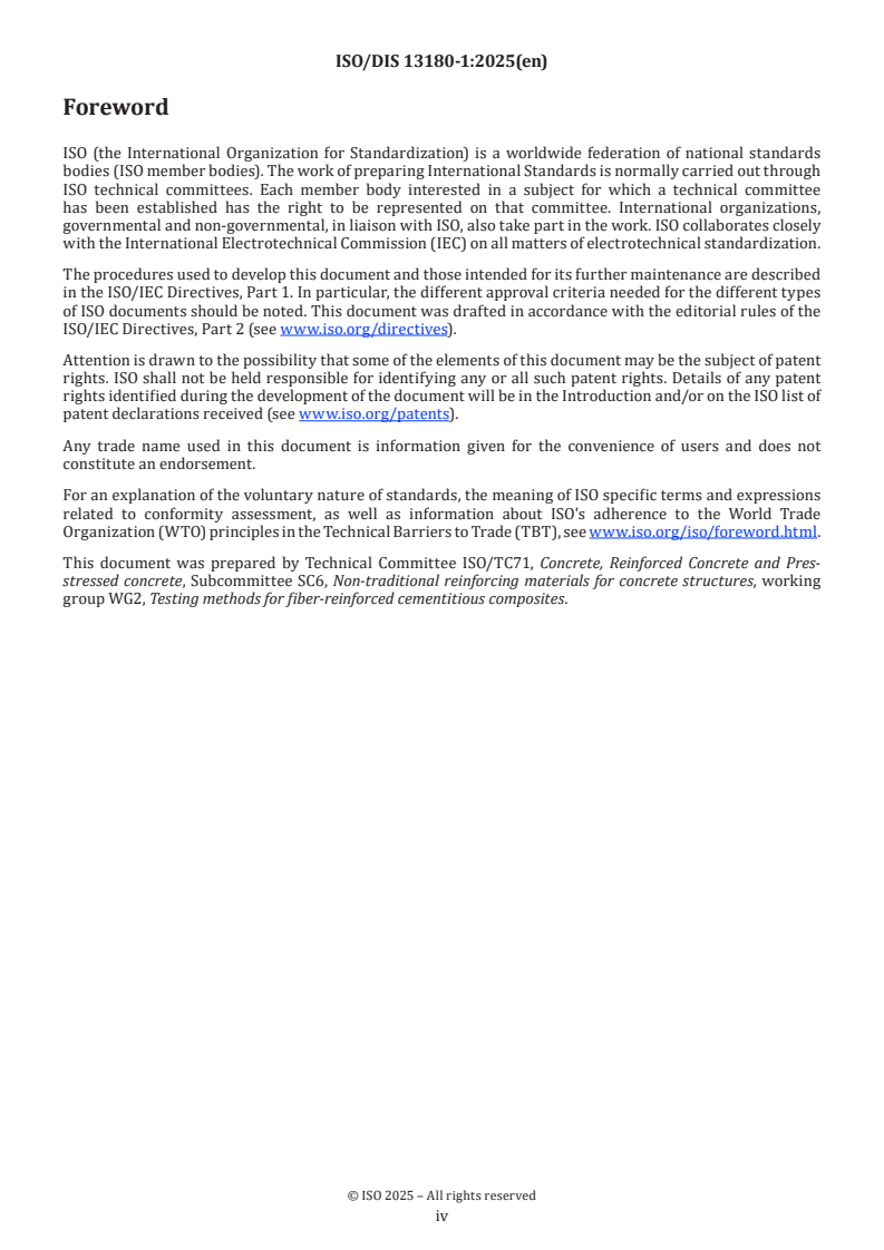 ISO 13180-1 ISO/PRF 13180-1 - Fiber-reinforced cementitious composites (FRCCs) — Direct tensile test method — Part 1: Strain hardening FRCCs/17/2025 - Page 4 preview