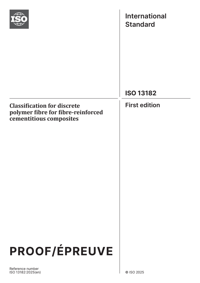 ISO/PRF 13182 - Classification for discrete polymer fibre for fibre-reinforced cementitious composites
Released:12. 11. 2025