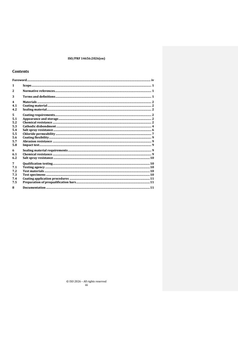 ISO/PRF 14656 REDLINE ISO/PRF 14656 - Steel — Epoxy powder and sealing material for the coating of steel for the reinforcement of concrete - Page 3 preview