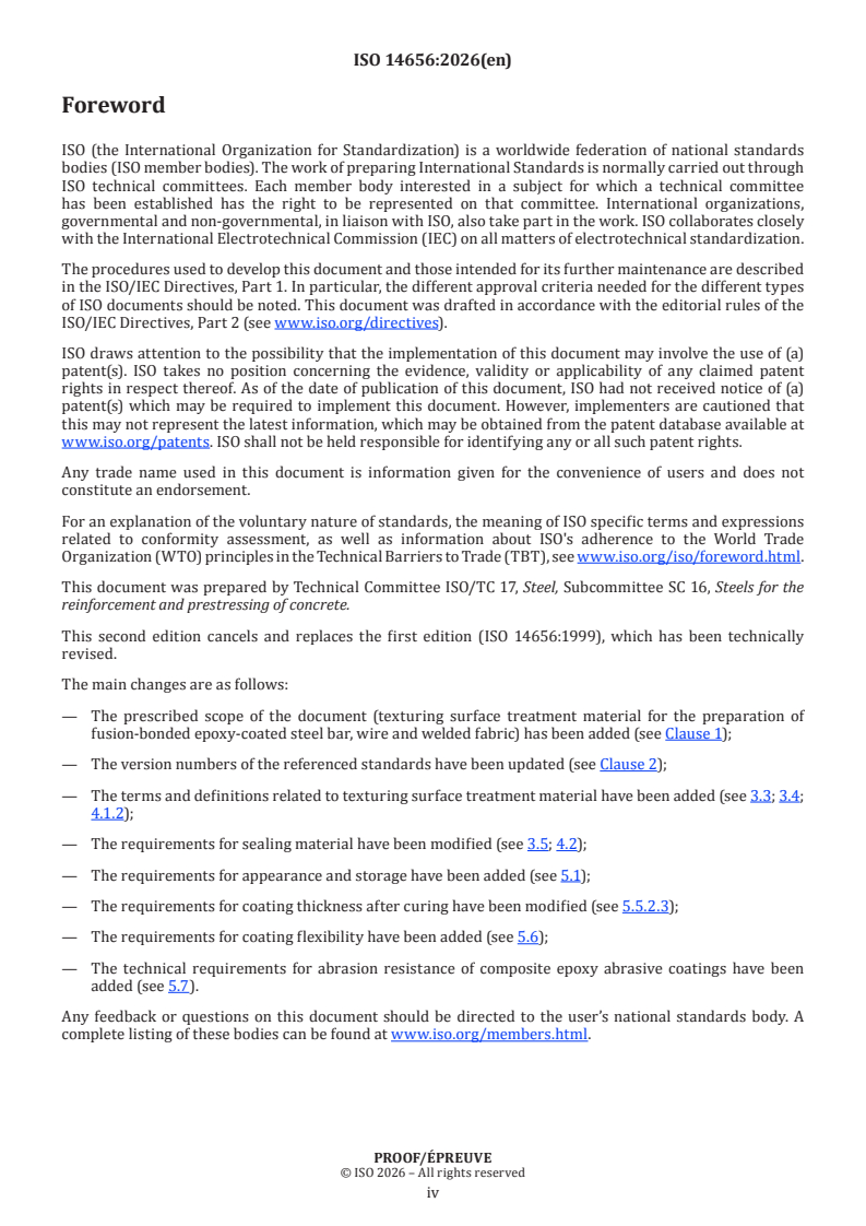 ISO/PRF 14656 ISO/PRF 14656 - Steel — Epoxy powder and sealing material for the coating of steel for the reinforcement of concrete - Page 4 preview