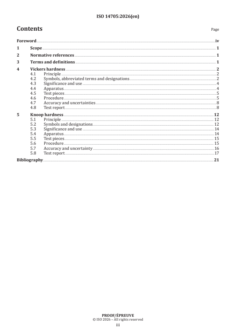 ISO 14705 ISO/PRF 14705 - Fine ceramics (advanced ceramics, advanced technical ceramics) — Test method for hardness of monolithic ceramics at room temperature - Page 3 preview