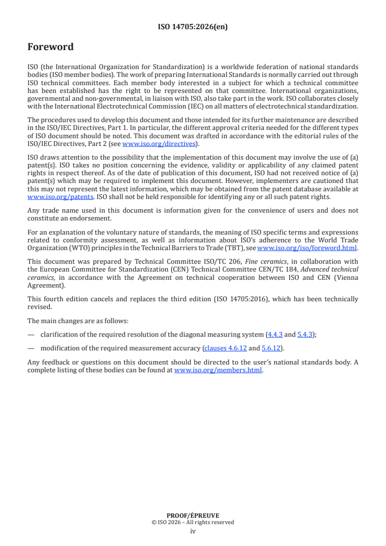 ISO 14705 ISO/PRF 14705 - Fine ceramics (advanced ceramics, advanced technical ceramics) — Test method for hardness of monolithic ceramics at room temperature - Page 4 preview