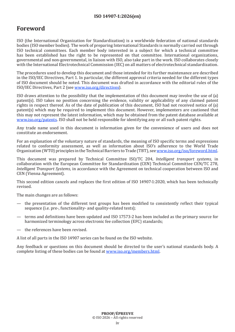 ISO 14907-1 ISO/PRF 14907-1 - Electronic fee collection — Test procedures for user and fixed equipment — Part 1: Description of test procedures - Page 4 preview