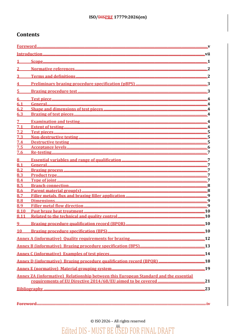 ISO 17779 REDLINE ISO/PRF 17779 - Brazing — Specification and qualification of brazing procedures for metallic materials - Page 3 preview
