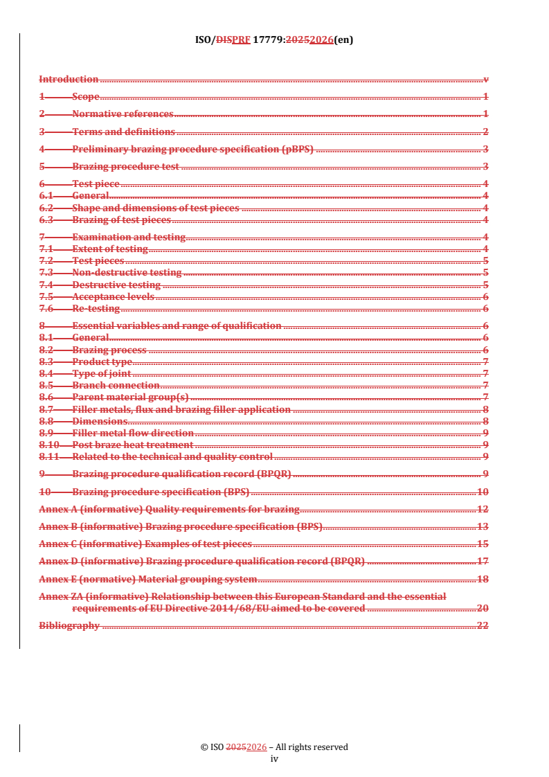ISO 17779 REDLINE ISO/PRF 17779 - Brazing — Specification and qualification of brazing procedures for metallic materials - Page 4 preview