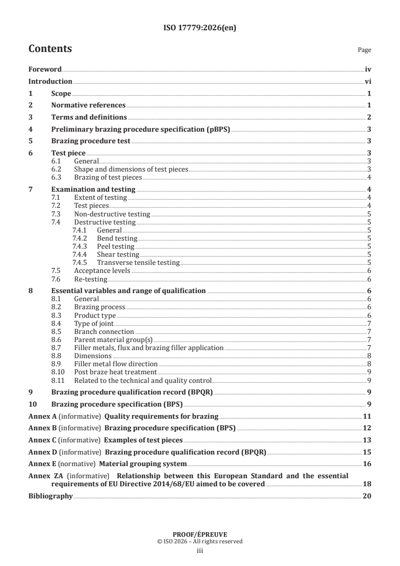 ISO 17779 ISO/PRF 17779 - Brazing — Specification and qualification of brazing procedures for metallic materials - Page 3 preview