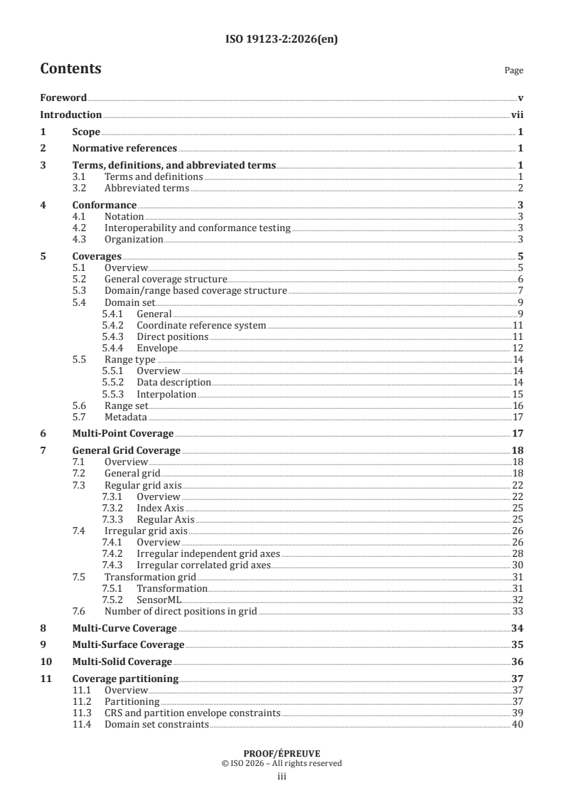 ISO 19123-2 ISO/PRF 19123-2 - Geographic information — Schema for coverage geometry and functions — Part 2: Coverage implementation schema - Page 3 preview