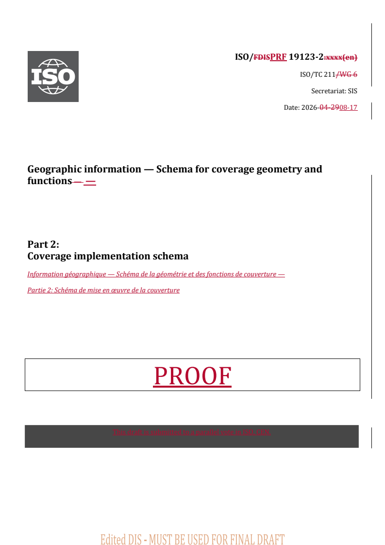 ISO 19123-2 REDLINE ISO/PRF 19123-2 - Geographic information — Schema for coverage geometry and functions — Part 2: Coverage implementation schema - Page 1 preview